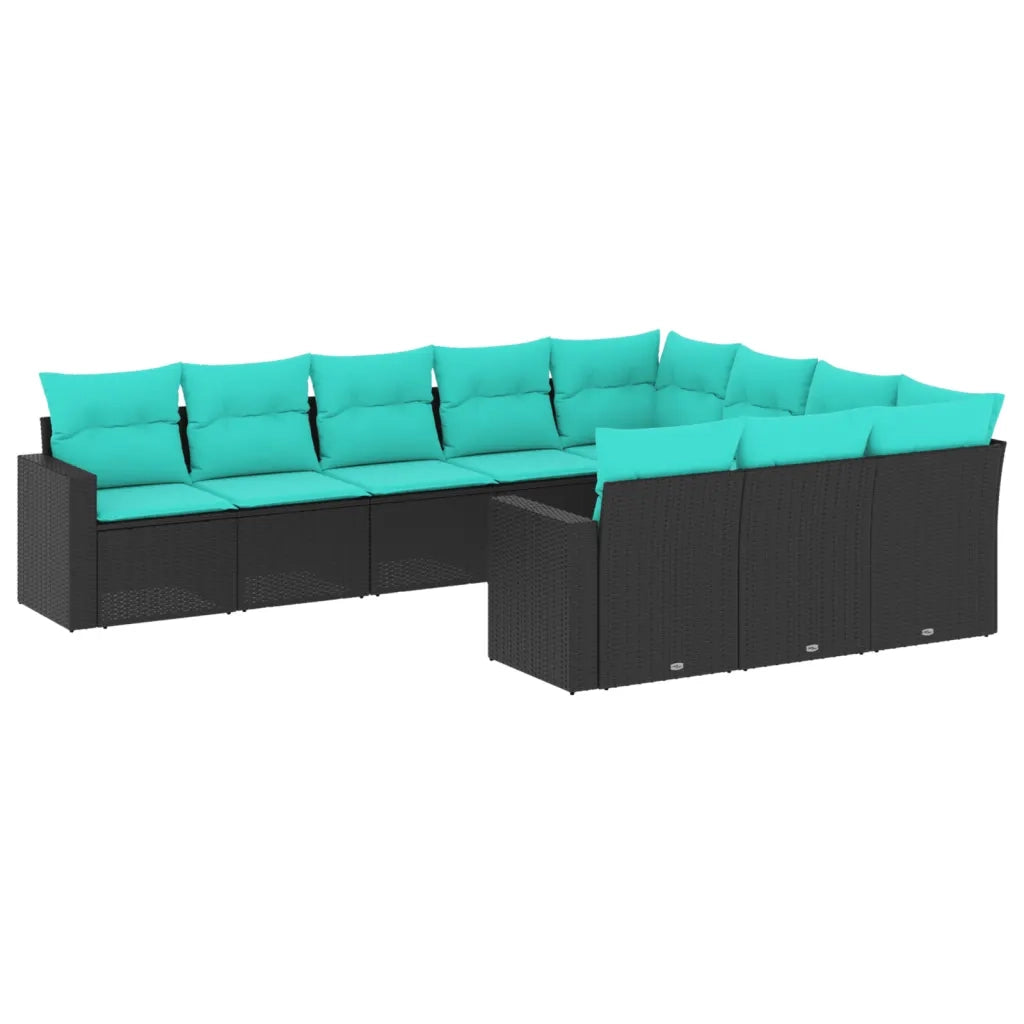 Set Divani da Giardino 10 pz con Cuscini Nero in Polyrattan 3219477