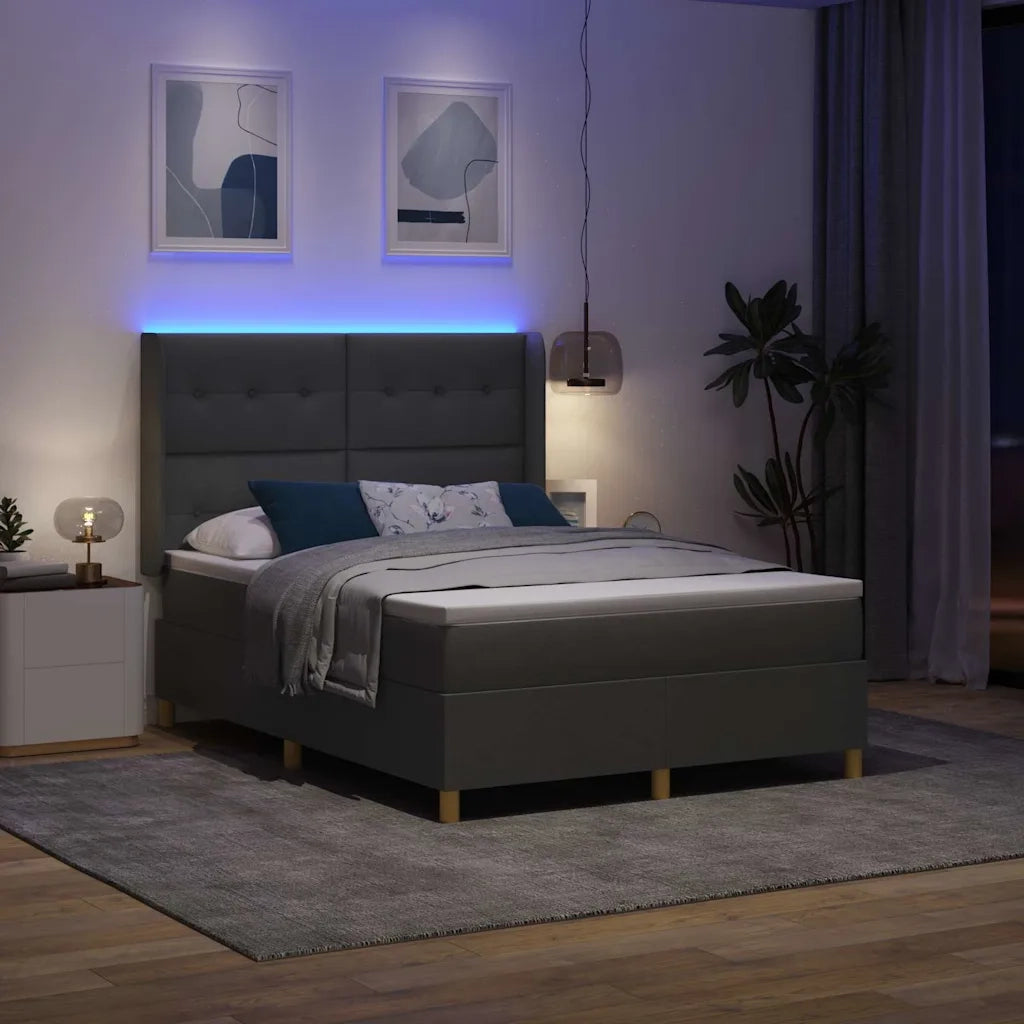 Letto a molle con strisce LED Grigio 160 x 200 cm Tessuto 3343701