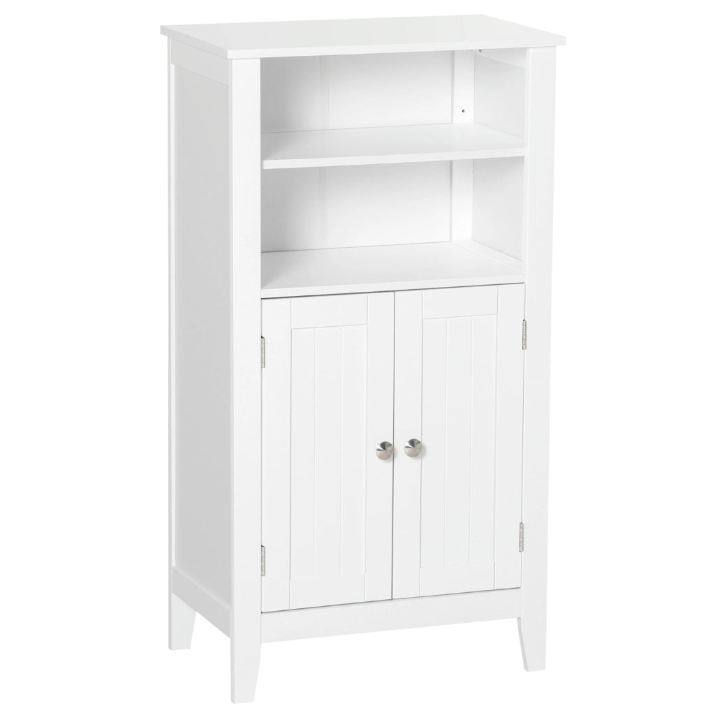 EasyComfort Mobile Bagno con Mensole Regolabili e Armadietto 2 Ante, Mobiletto Bagno Multiuso in Legno, Bianco, 50x30x93cm