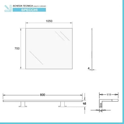 Specchio bagno 105x70 cm reversibile con luce LED naturale