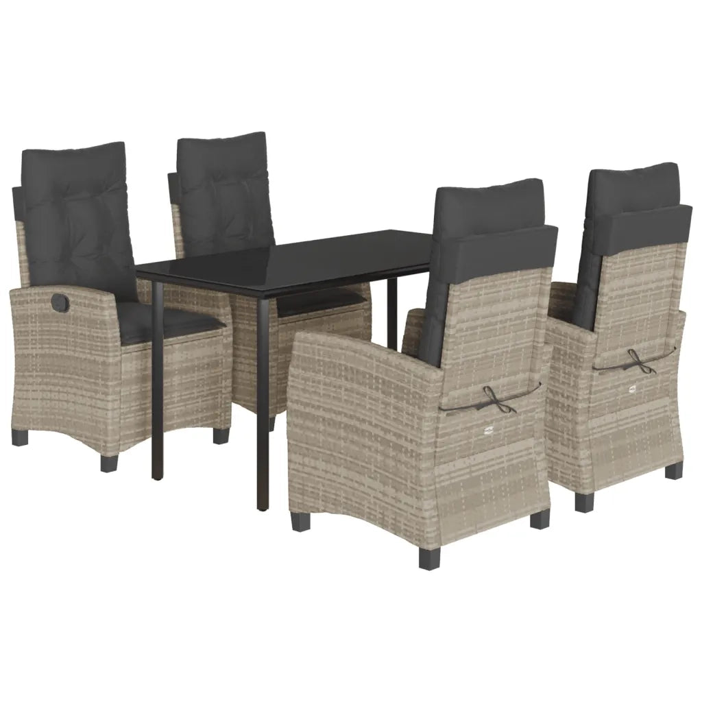 Set Pranzo da Giardino 5pz con Cuscini Grigio Chiaro Polyrattan