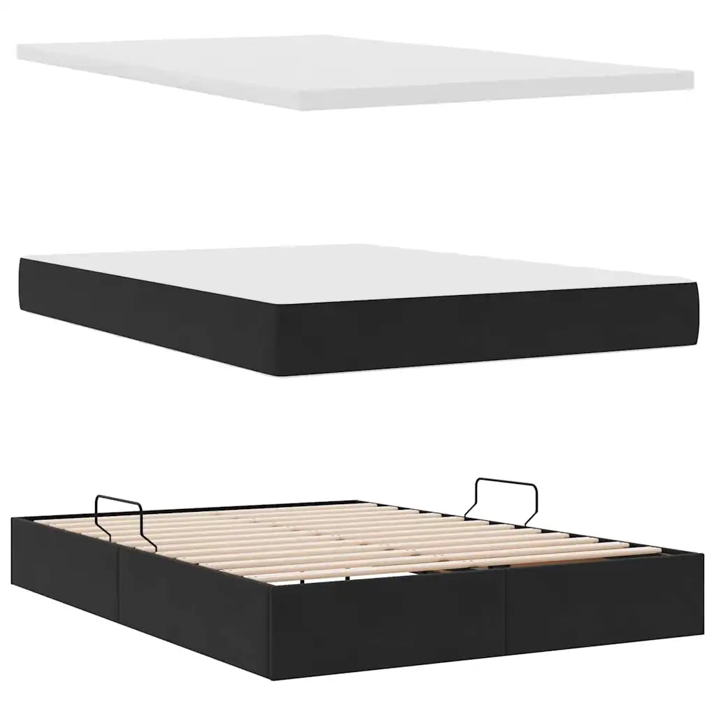 Letto con contenitore e LED con led Nero 140 x 190 cm Velluto 3372605