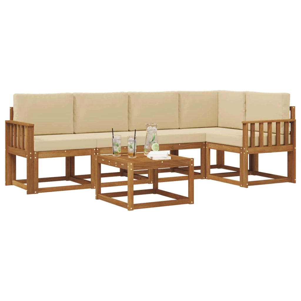 Set di divani da esterno con cuscino 6 pcs Naturale e Beige 3366426