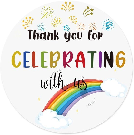 Etichette di Ringraziamento 120pz - Etichette Ronde 4cm - Universali per Festa di Matrimonio/Festa di Nascita - Confezioni di Regalo - Carta - Stile Arcobaleno