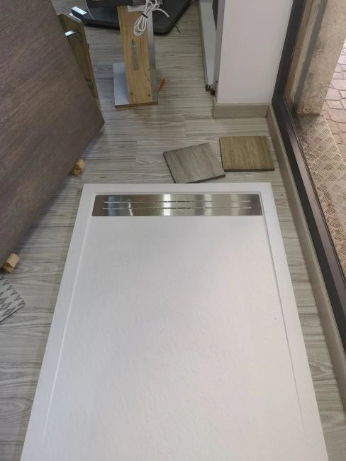 Piatto doccia marmoresina gelcoat con scarico a cascata bianco h.2,8cm PIEDRA STONE 80x110 cm