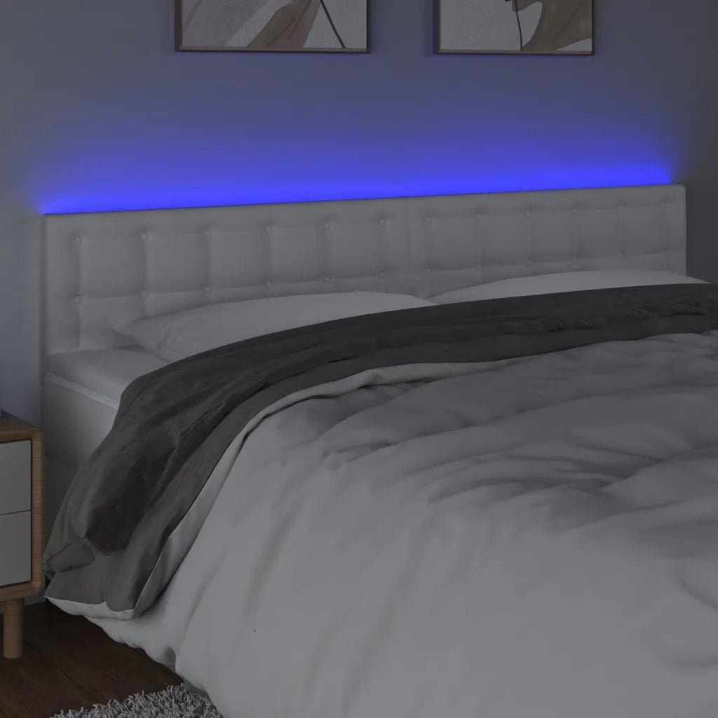 Testiera | Testata Bianca a LED 200x5x78/88 cm in Similpelle