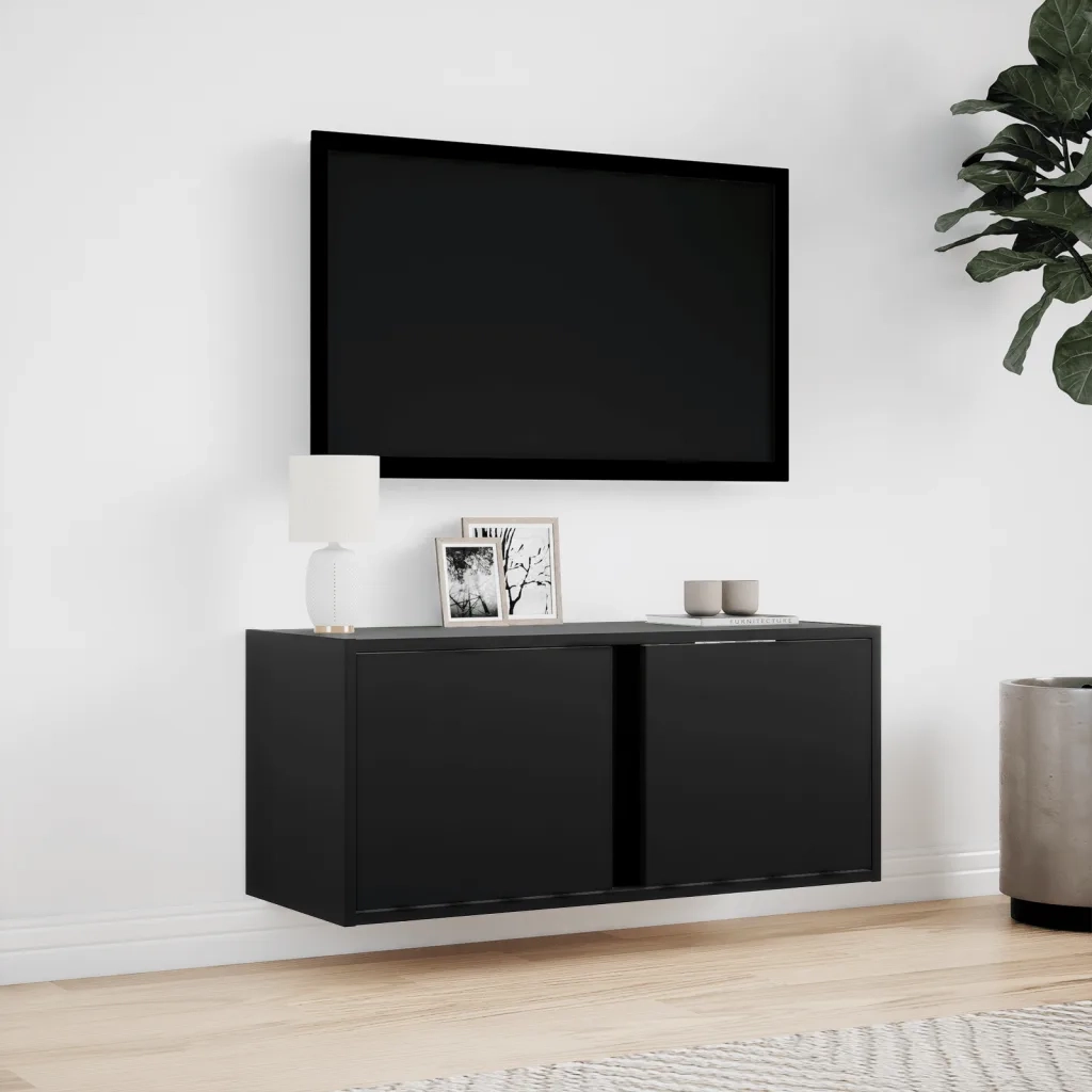 Mobile TV a Parete con Luci LED Nero 80x31x35 cm 852258