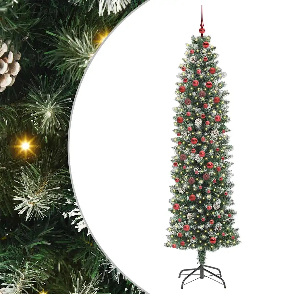 Albero di Natale Artificiale Sottile Verde e Bianco 210 cm 3395305