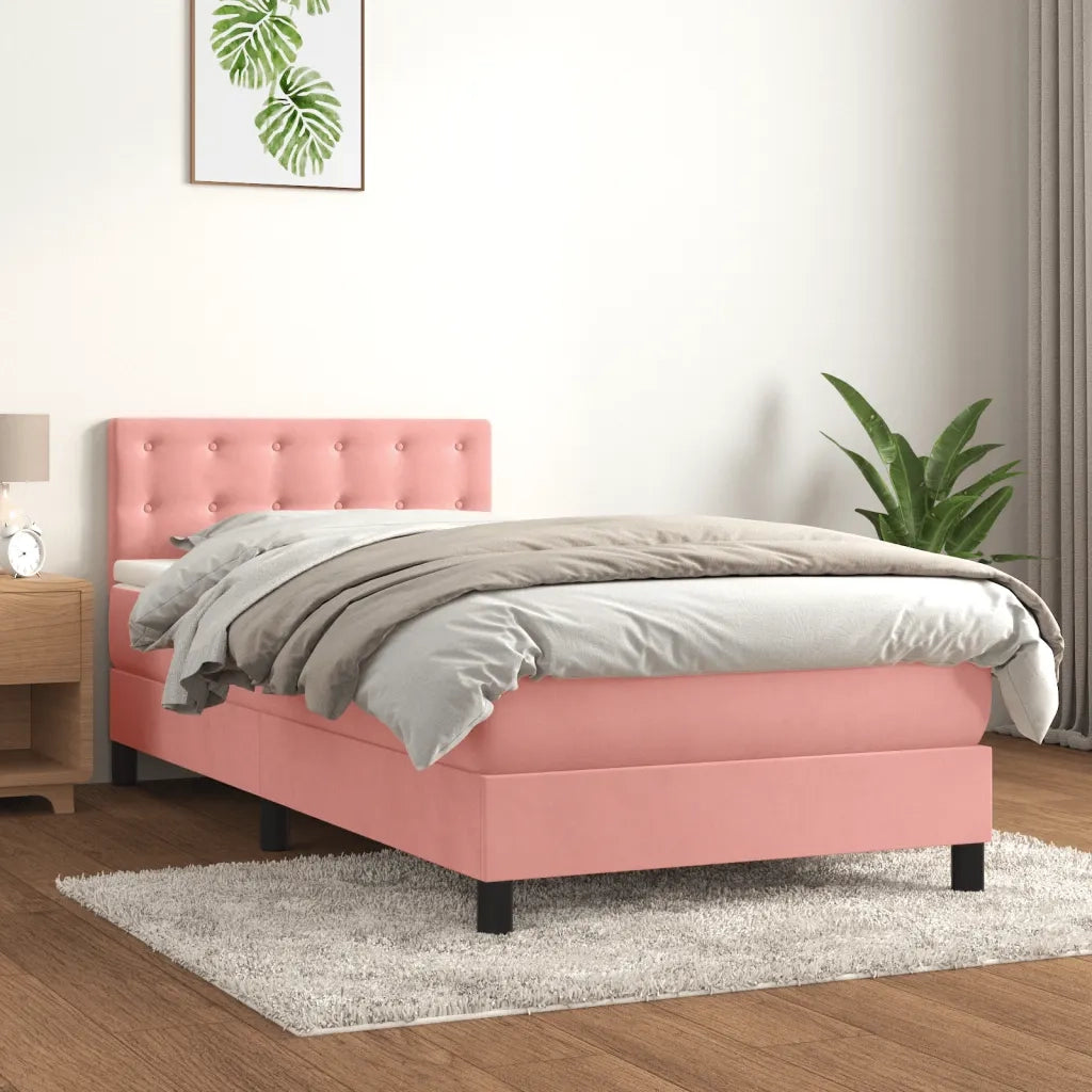 Giroletto a Molle con Materasso Rosa 90x200 cm in Velluto 3141526