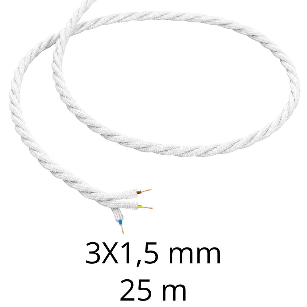 Cavo elettrico intrecciato bianco per impianti a vista *** lunghezza metri 25, sezione conduttore 3x1,5mmq, confezione 1