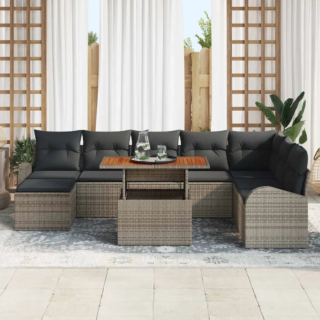 Set Divano da Giardino 9 pcs Grigio Poly Rattan 3358358