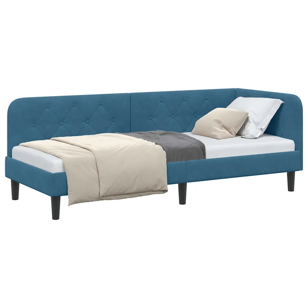 Cornice del letto ad angolo Blu 80 x 200 cm Velluto