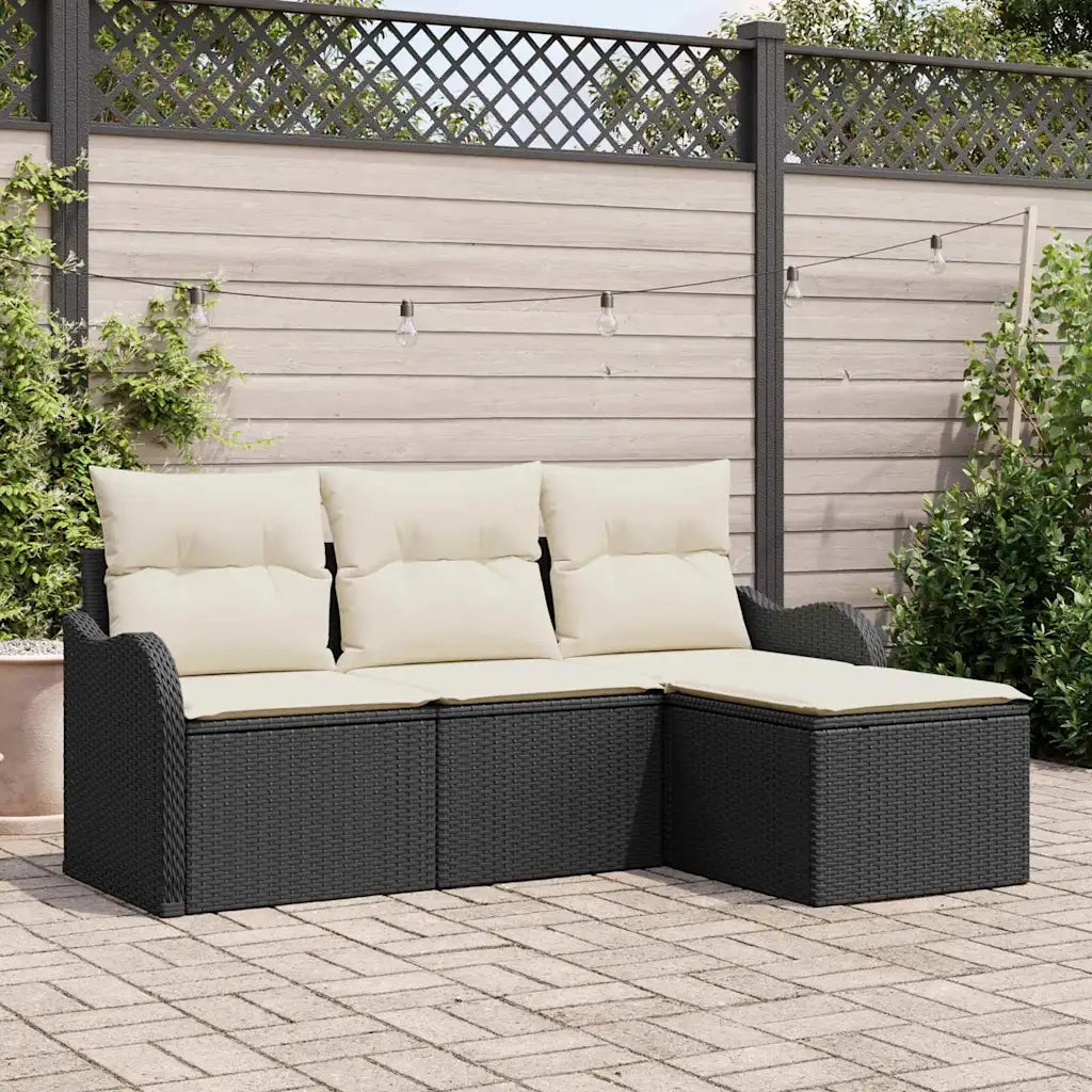 Set Divano da Giardino con cuscino 4 pcs Nero Poly Rattan 3345647