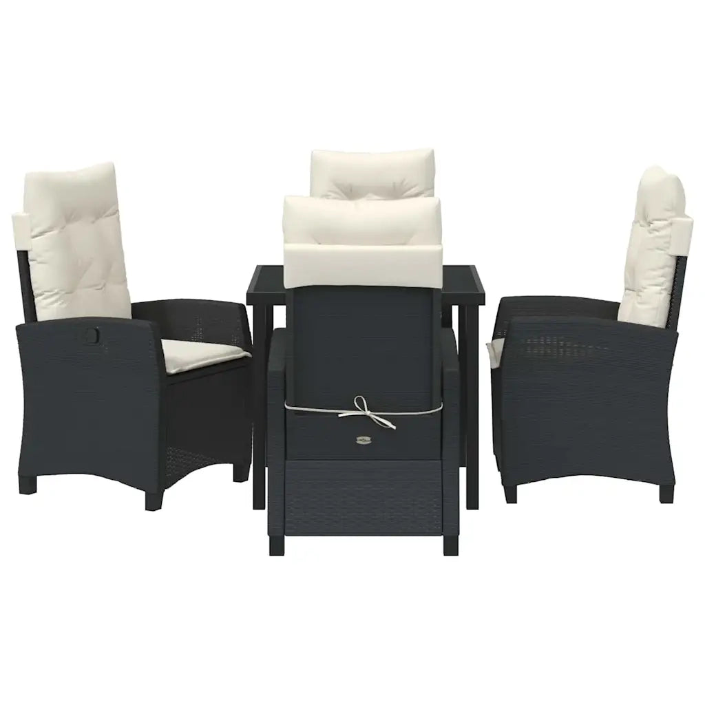 Set da Pranzo per Giardino con cuscino 5 pcs Nero polyrattan
