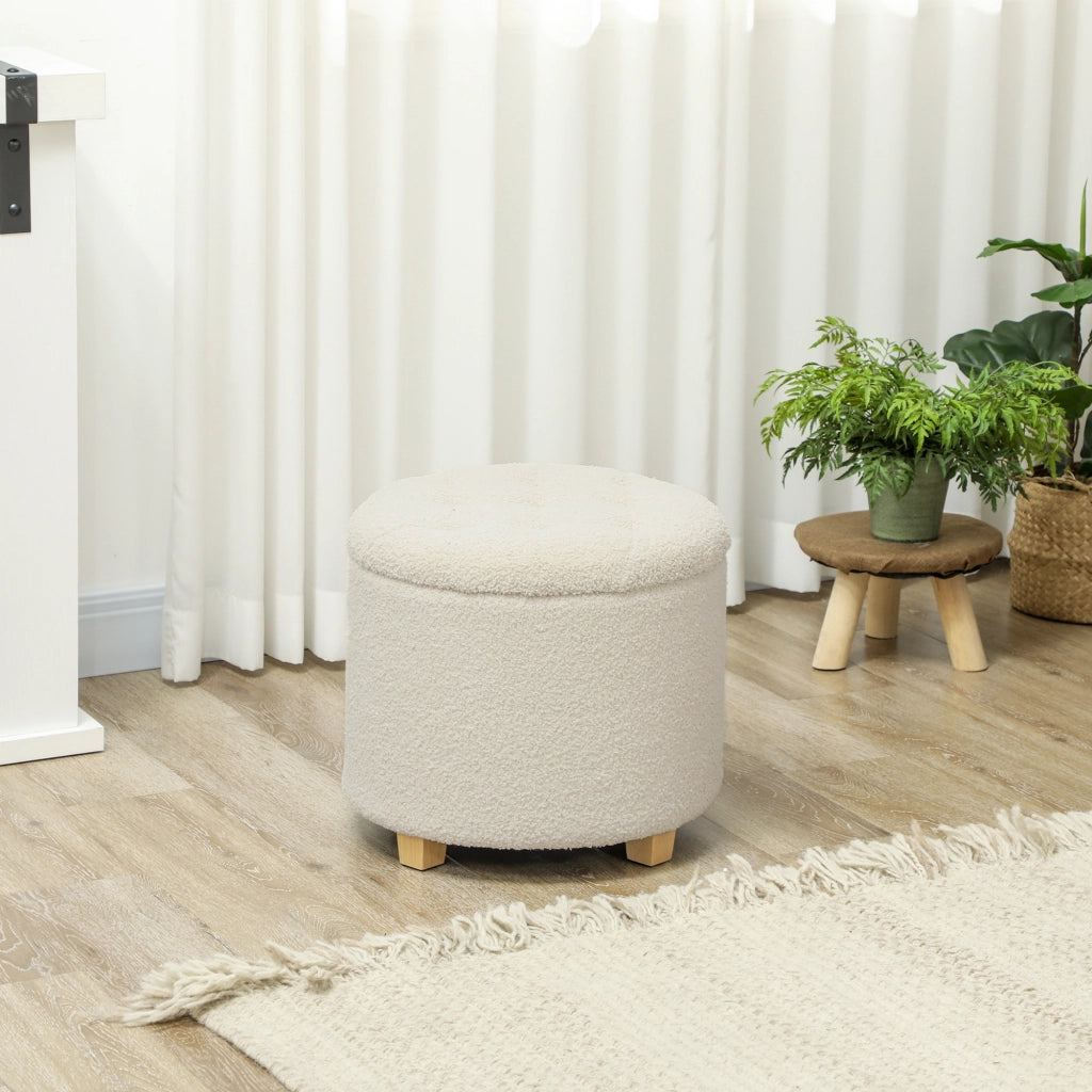 Pouf rotondo con contenitore e coperchio ¨C Zephmum ¨C Gambe in legno, crema