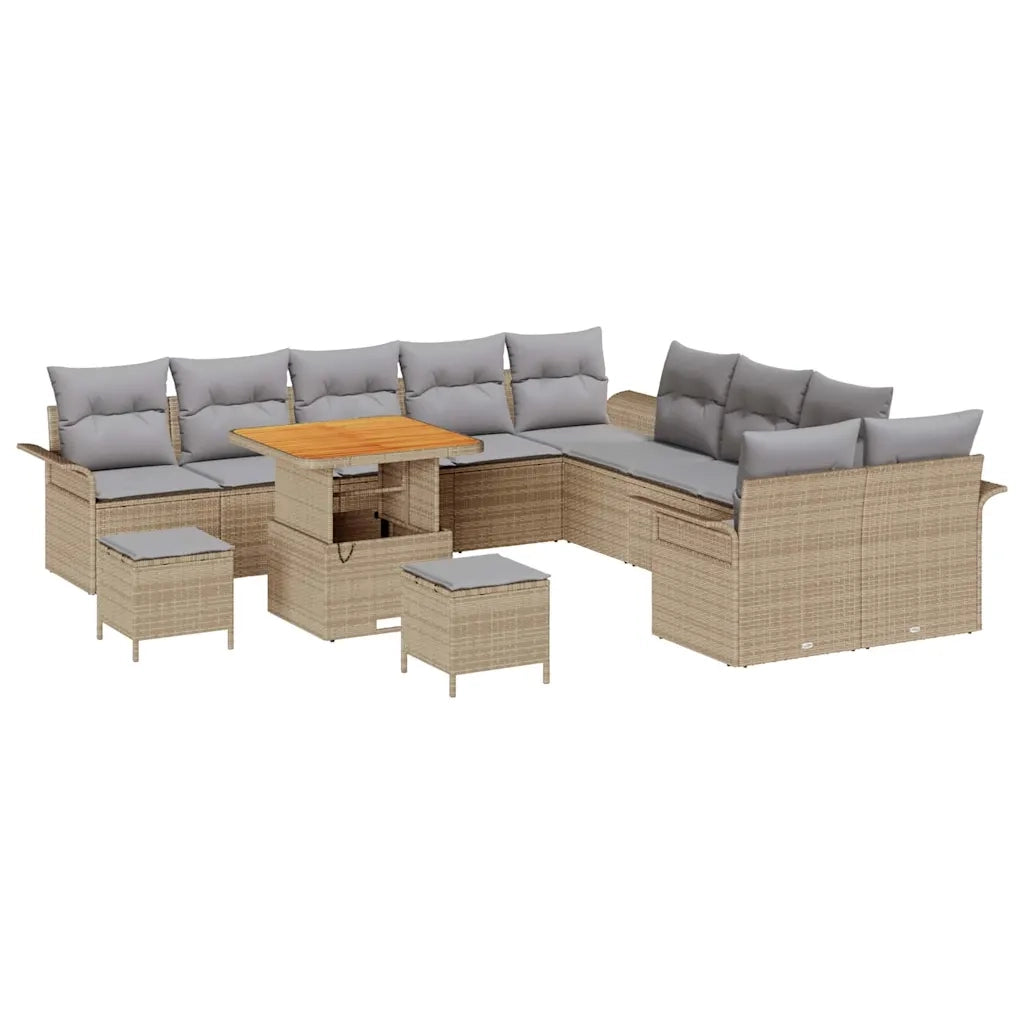 Set Divano da Giardino con cuscino 13 pcs Beige e Grigio Chiaro