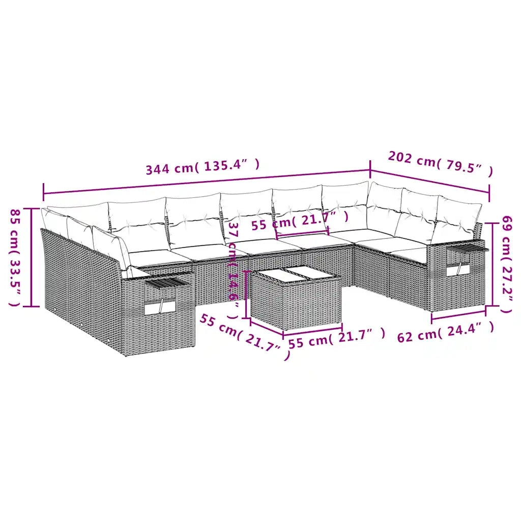 Set Divani da Giardino 11 pz con Cuscini Polyrattan Marrone 3253020