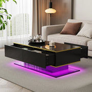 Tavolino da Caff¨¨ con LED e Cassetti ¨C MINIMAL ¨C Bianco Lucido, 100 cm