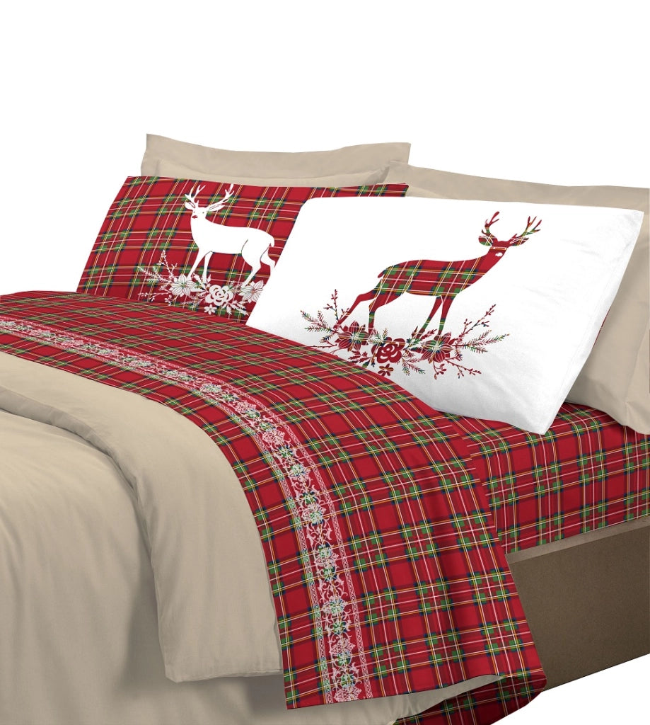 Completo letto 100% cotone Linea Cervo Singolo - Rosso