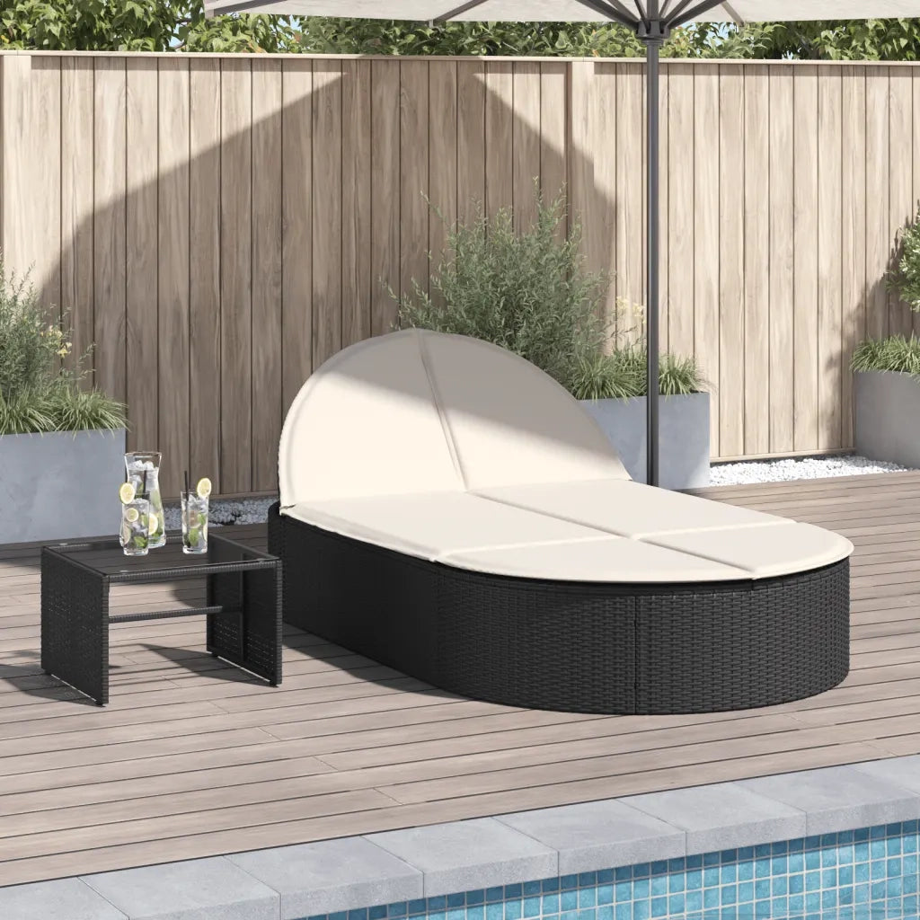 Lettino Prendisole | Sdraio da giardino | Lettino da sole Doppio con Cuscini Nero in Polyrattan