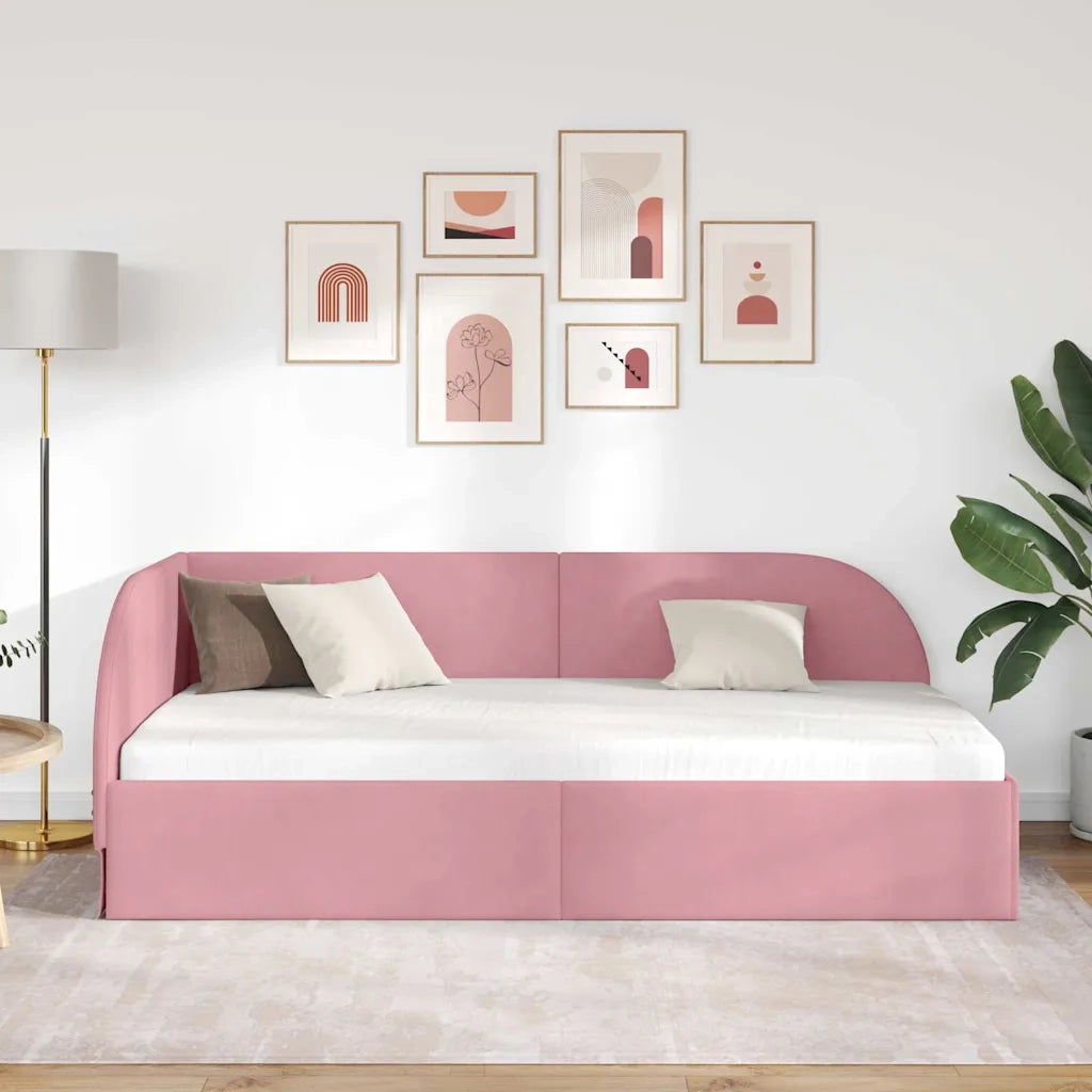 Cornice del letto ad angolo Rosa 90 cm x 200 cm Velluto 42016649