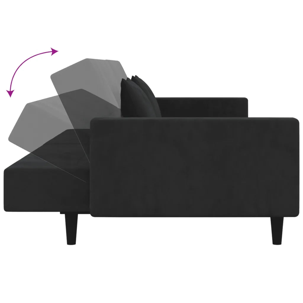 Divano letto | Sof¨¤ letto | Letto singolo a 2 Posti con 2 Cuscini Nero in Velluto