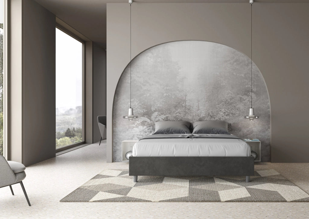 BS COM Letto queen size con rete imbottito 150x190 microfibra grigio