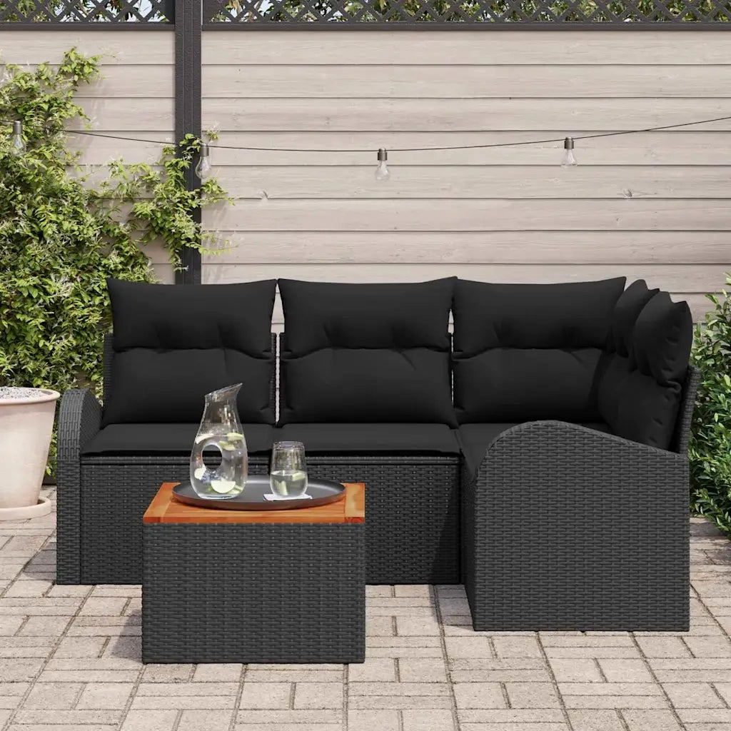 Set Divano da Giardino con cuscino 5 pcs Nero polyrattan 3347576