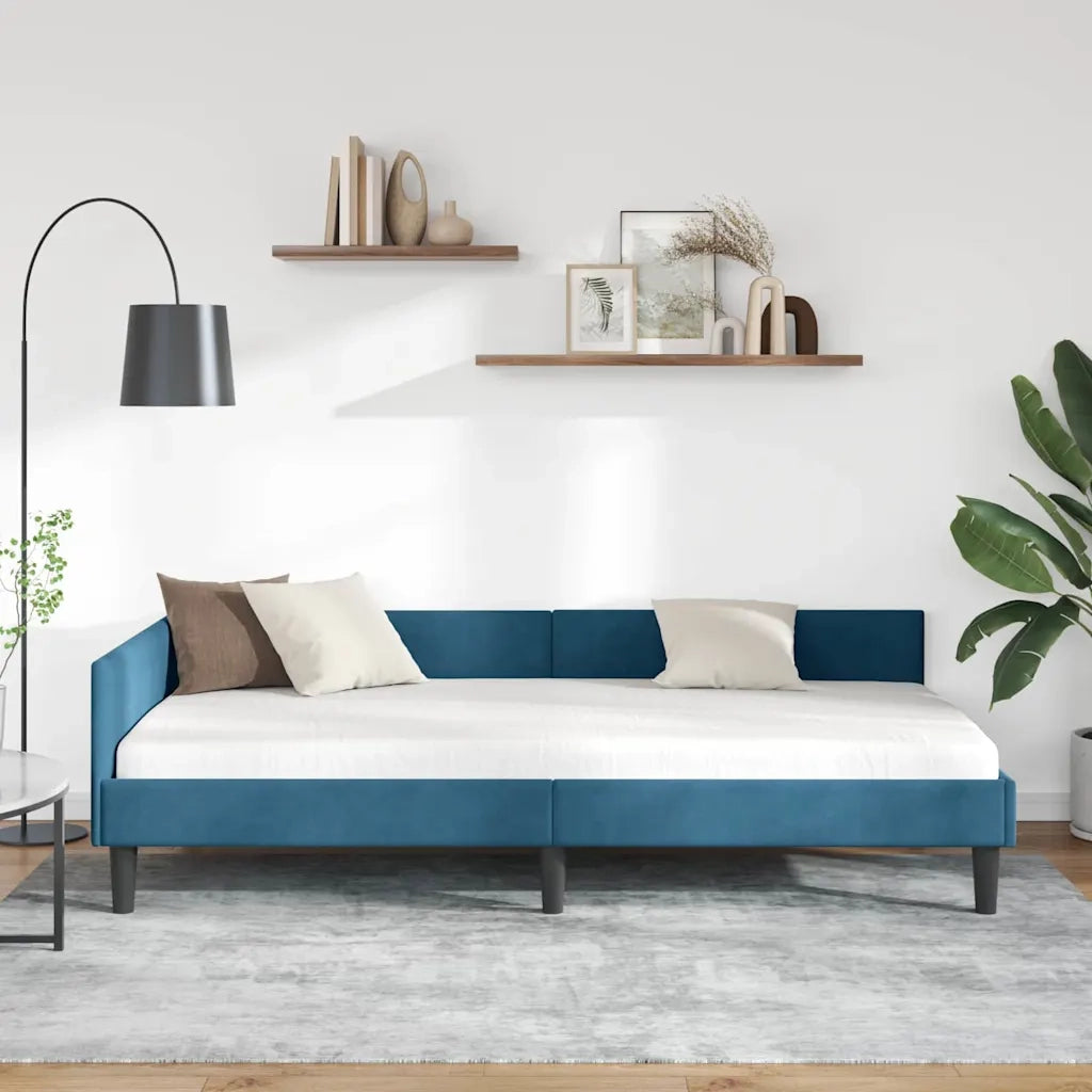Letto singolo | Letto per adulti | Cornice del letto ad angolo Blu 100 cm x 200 cm Velluto