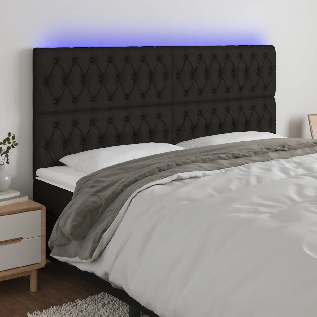 Testiera a LED-Testata con LED Nera 180x7x118/128 cm in Tessuto