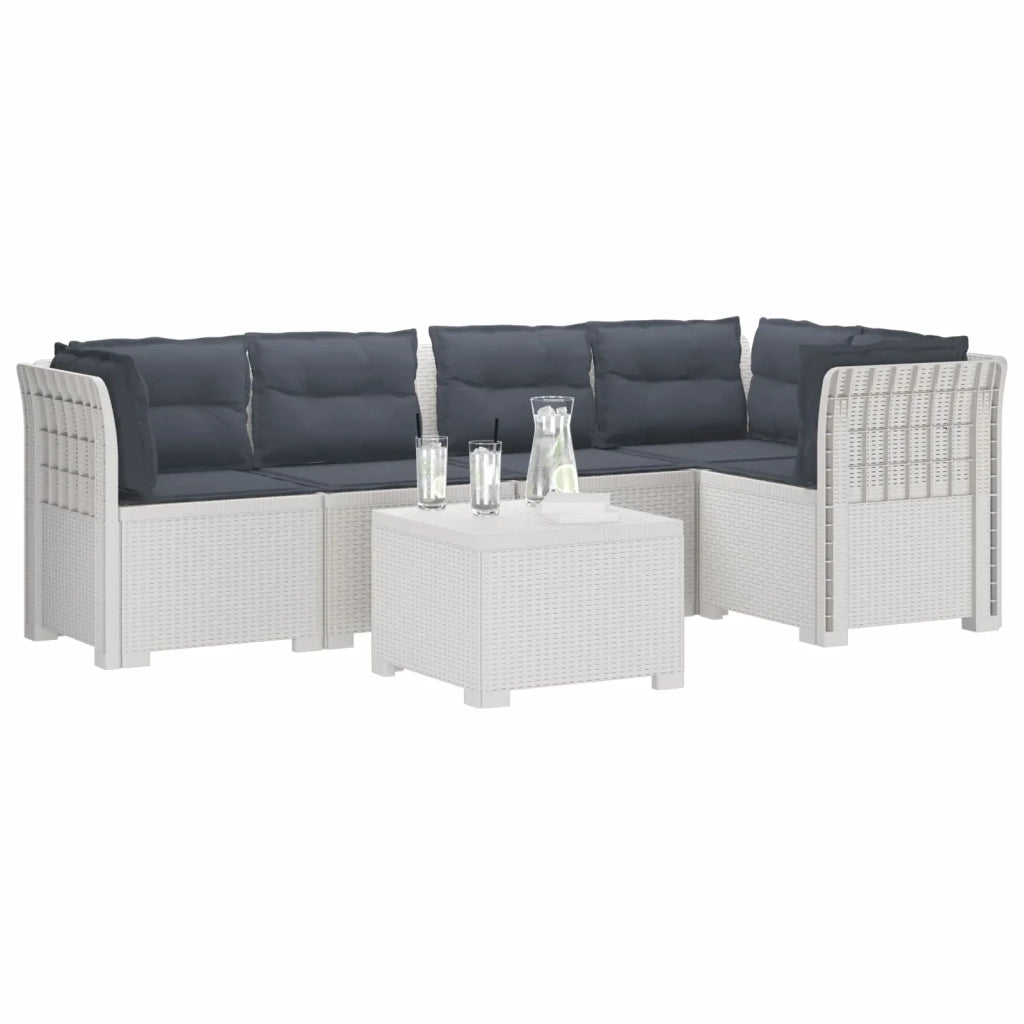 Divano da Giardino 5 Posti con Cuscini Stile Rattan PP Bianco 3444097