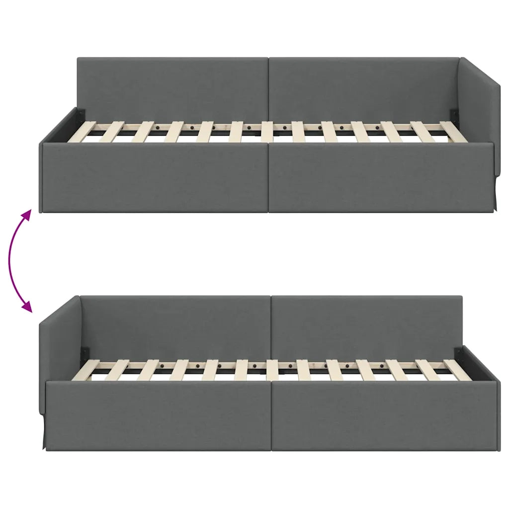Cornice del letto ad angolo Grigio scuro 90 cm x 190 cm Tessuto 42016036