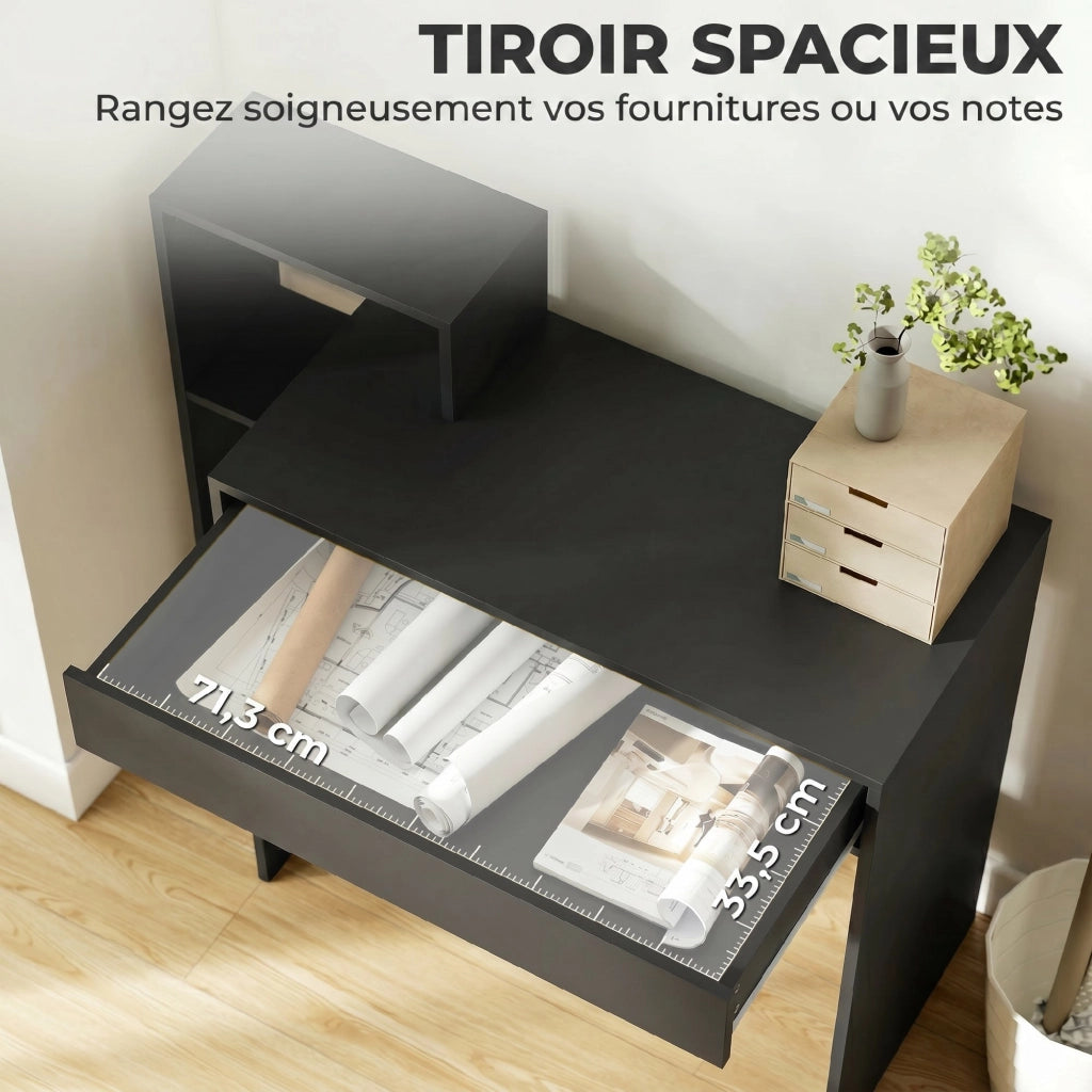 Scrivania con cassetto e scaffale ¨C Xylo ¨C legno nero 100x40x90cm