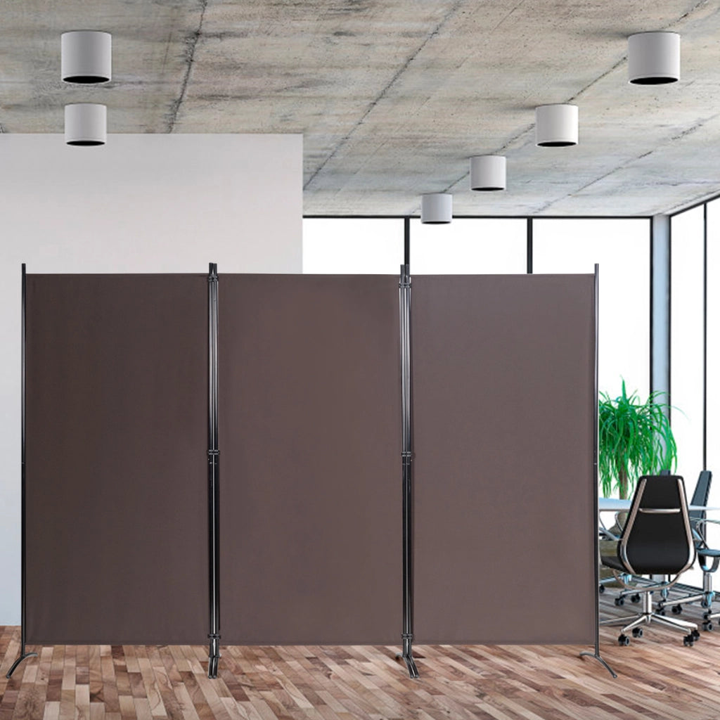 Divisore con 3 pannelli per casa ufficio, Separatore pieghevole con cardini durevoli 260x183cm Marrone-Separ¨¨