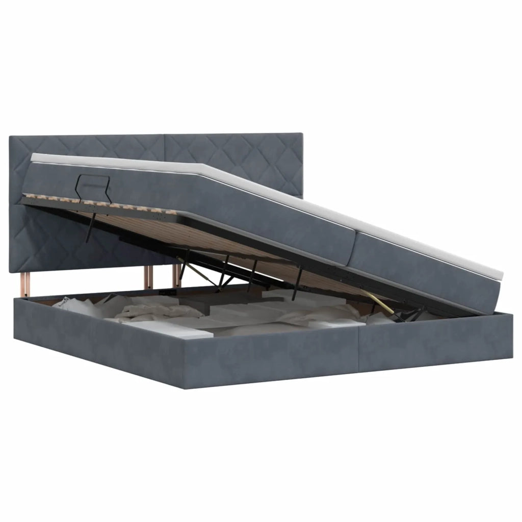 Letto con contenitore e materasso Grigio Scuro 200 x 200 cm 3459772