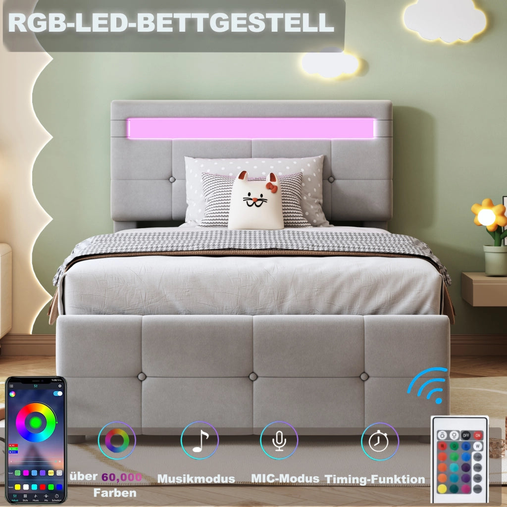 letto imbottito velluto grigio 90 x 200 cm