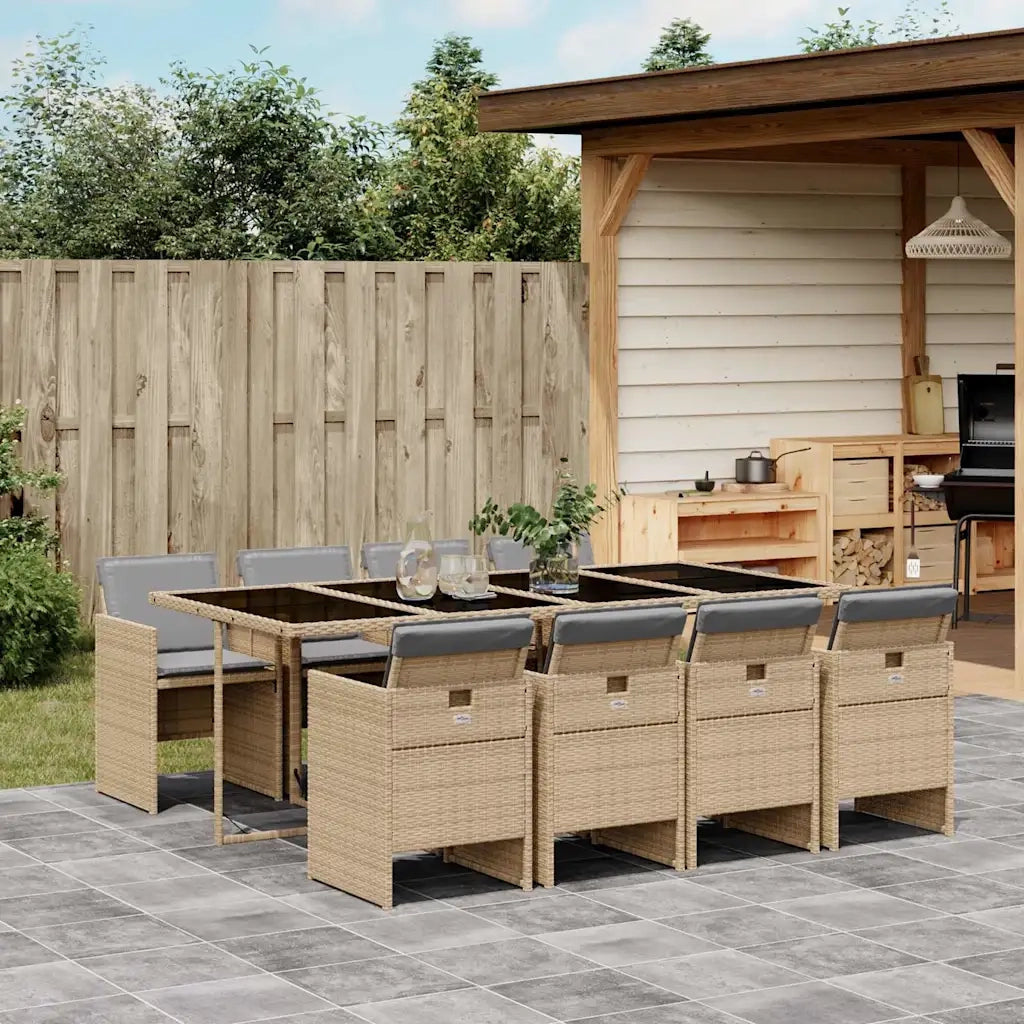 Set Pranzo da Giardino 9 pz con Cuscini Beige Misto Polyrattan 3210564