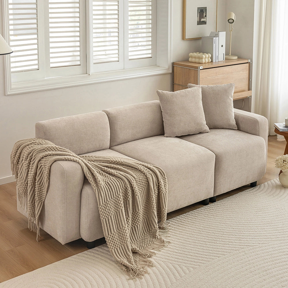 Canap?? 3 posti moderno - Xylo - Beige con cuscini decorativi imbottiti
