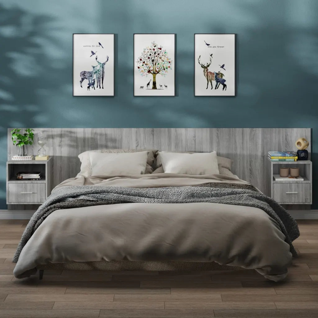 Set di 2 Comodini | Armadio da Notte | Mobiletto da notte a Muro Grigio Sonoma