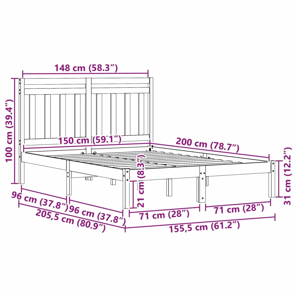 Letto matrimoniale | Letto per adulti | Struttura del letto Marrone cerato 205,5 x 155,5 x 100 cm