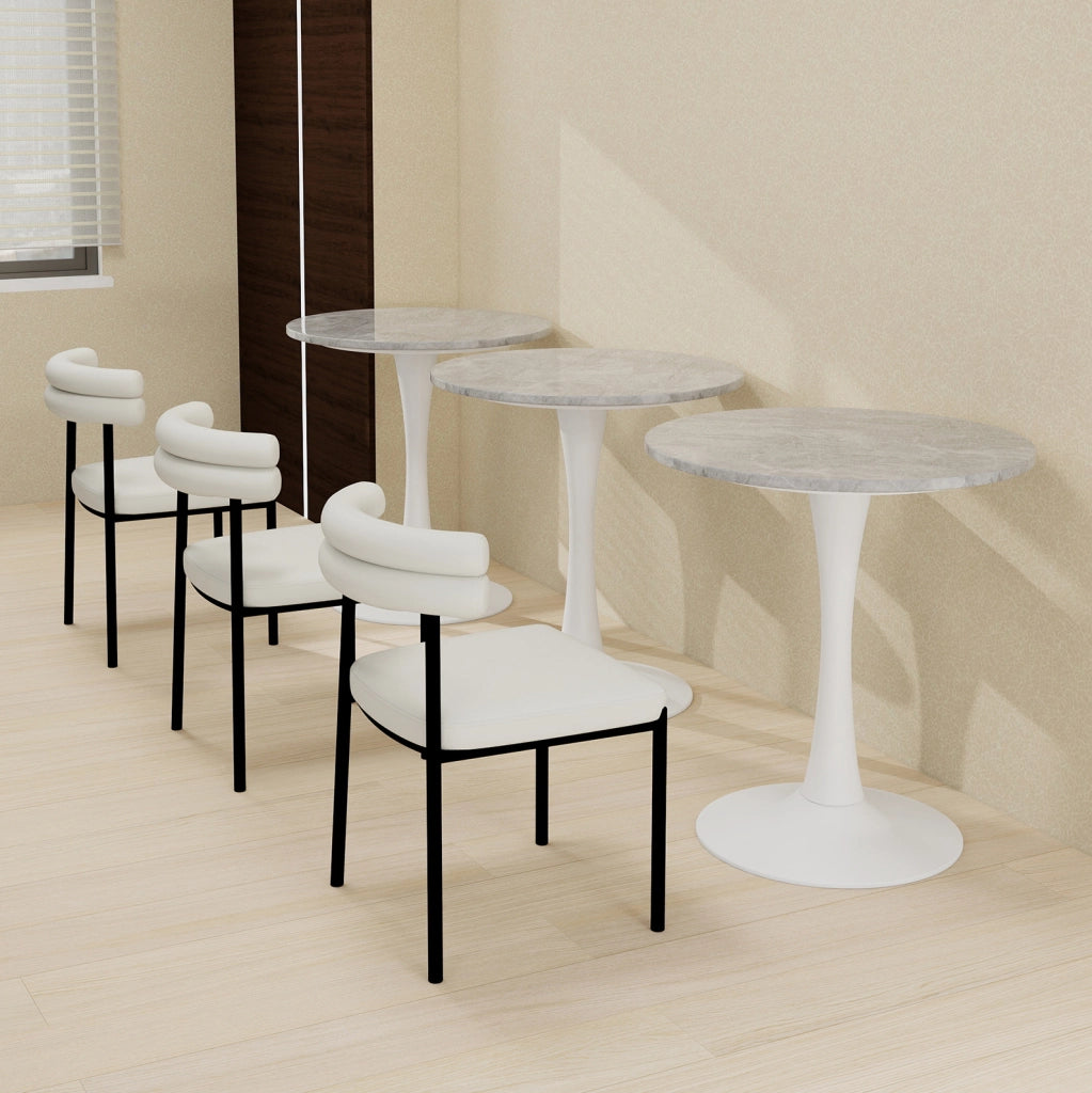 Tavolino rotondo moderno 77;5 cm in marmo artificiale grigio e bianco