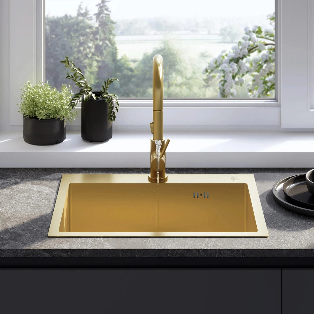 Lavello In Acciaio Liam Brush Gold con rubinetto da cucina