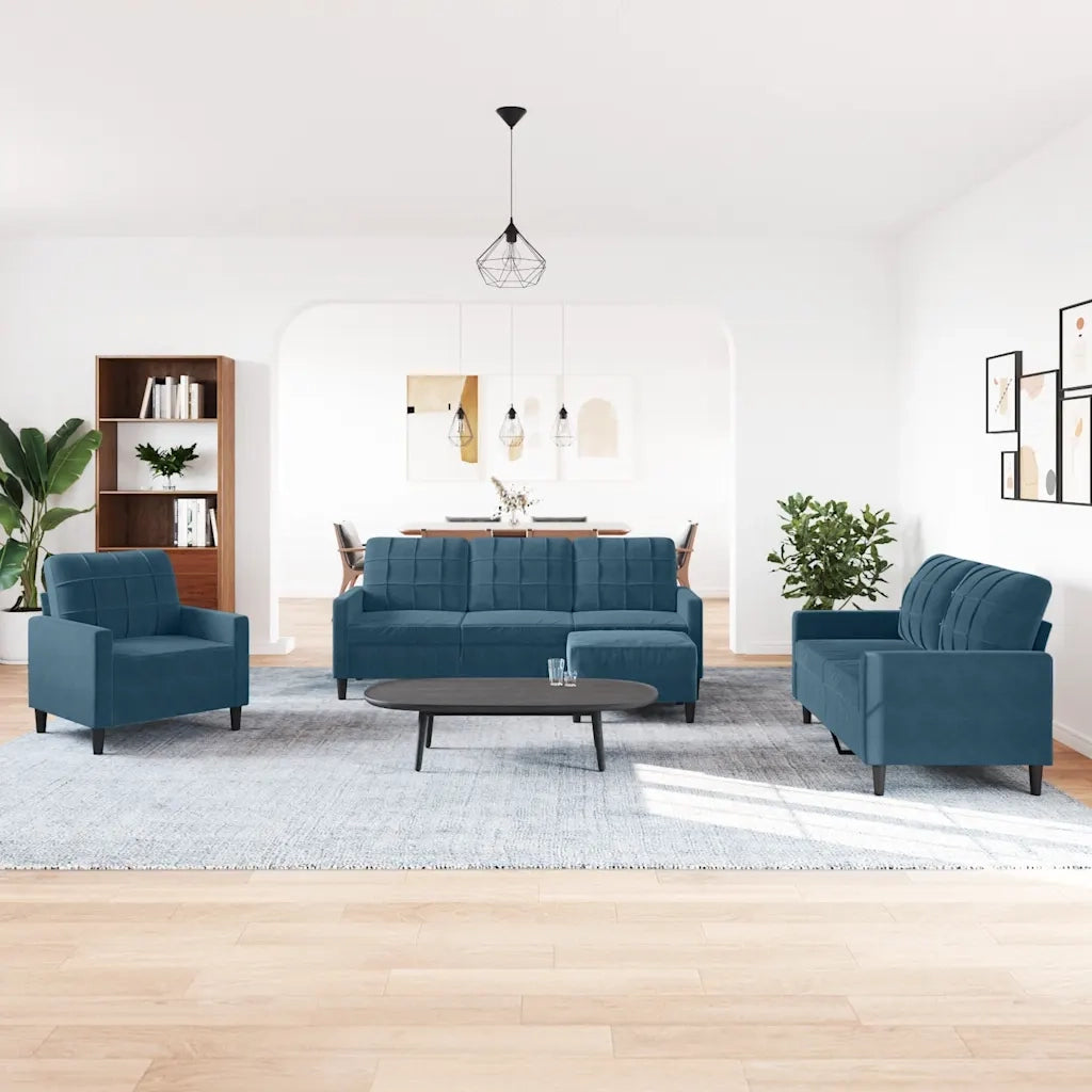 Set di Divani 4 pz con Cuscini Blu in Velluto 3278370