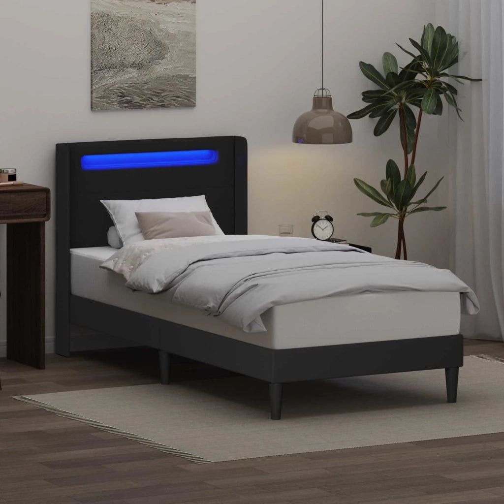 Letto singolo | Letto per adulti | Struttura del letto con strisce LED Nero 90 x 190 cm Similpelle