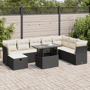 Set Divani da Giardino 9 pz con Cuscini Nero in Polyrattan 3327796