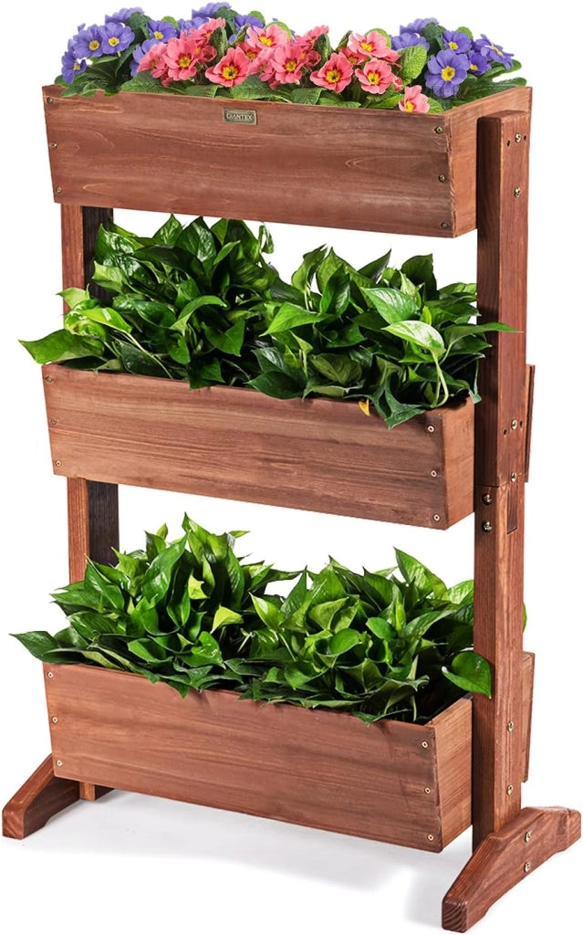 Fioriera da Esterno in Legno, Fioriera con 3 Livelli a Scala per Coltivazione di Ortaggi, Fiori, Erbe e Frutta, Fioriera per Balcone, Giardino e Cortile, 71 x 38 x 105 cm