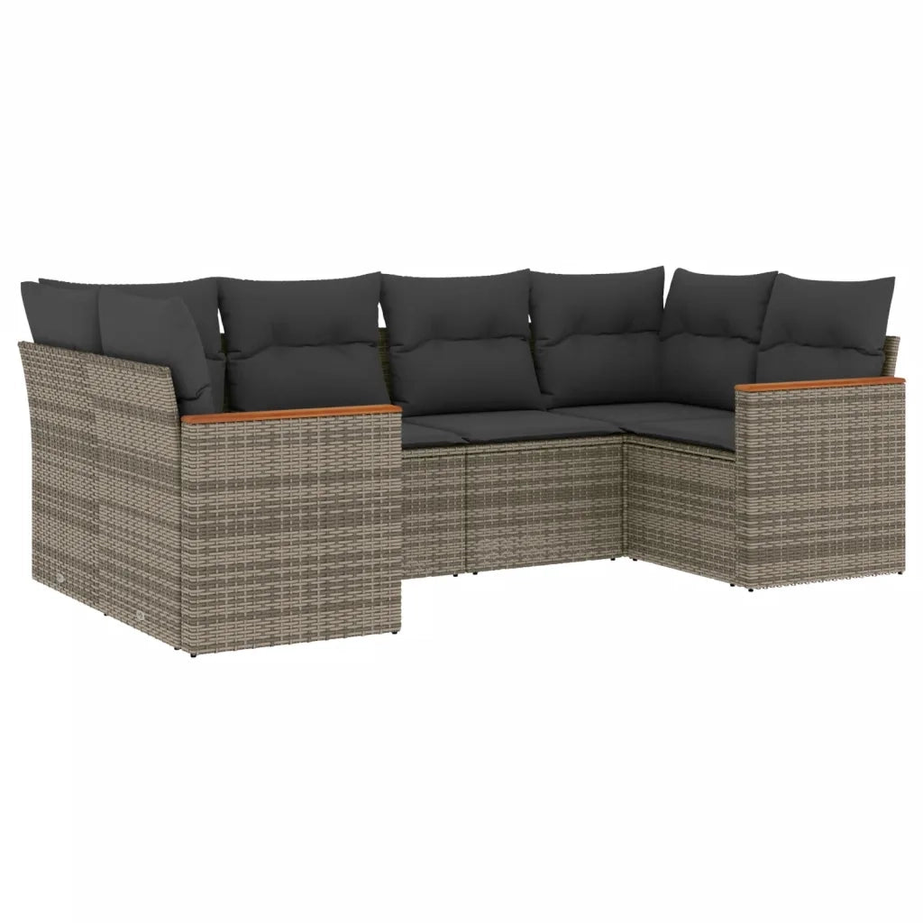 Set Divano da Giardino 6 pz con Cuscini Grigio in Polyrattan
