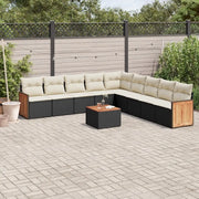 Set Divani da Giardino 10pz con Cuscini in Polyrattan Nero 3260145