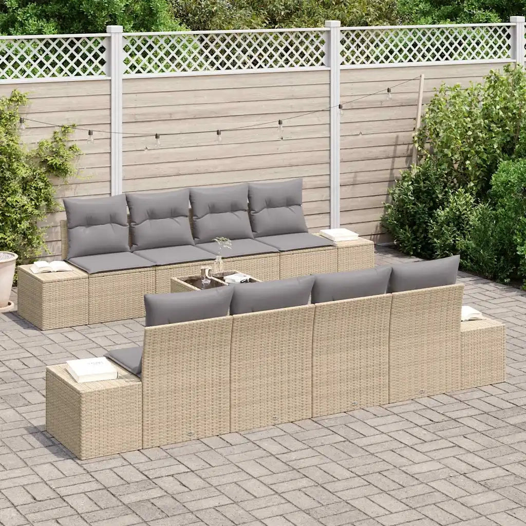Set Divano da Giardino 8 pcs Beige e grigio polyrattan