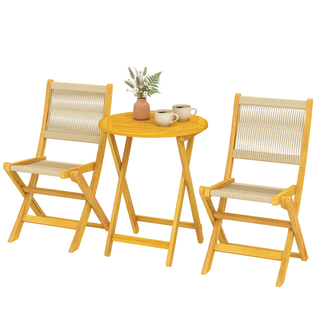 Tavolo da pranzo rotondo allungabile con 2 sedie pieghevoli ¨C Minimal ¨C Legno di acacia, corda PP naturale